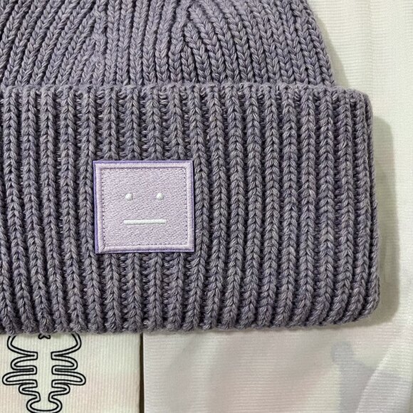 Acne Studios Embroidered Smiley Face Knit Hat Purple - Picture 2 of 5
